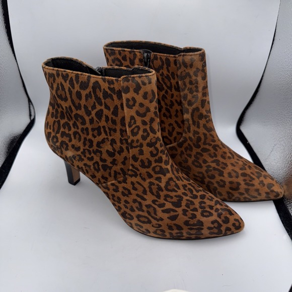 Clarks Shoes - LADIES CLARKS POINTED HEELED ZIP LEOPARD PRINT SUEDE ANKLE BOOTS ILLEANA PETAL